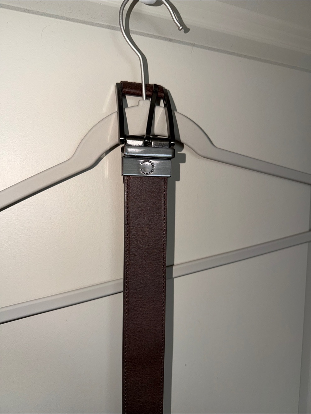 Men's Brown Leather Dress Belt with Polished Metal Buckle